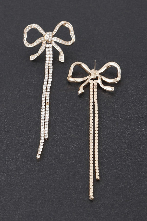 H&D Handbags Silver Jeweled Ribbon Drop Earrings - Silver