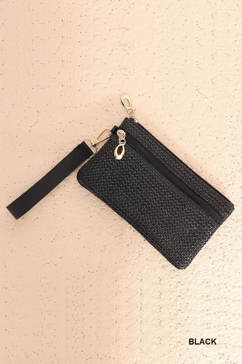 ZENANA Handbags Lavinia Woven Straw Wristlet Bag - Black