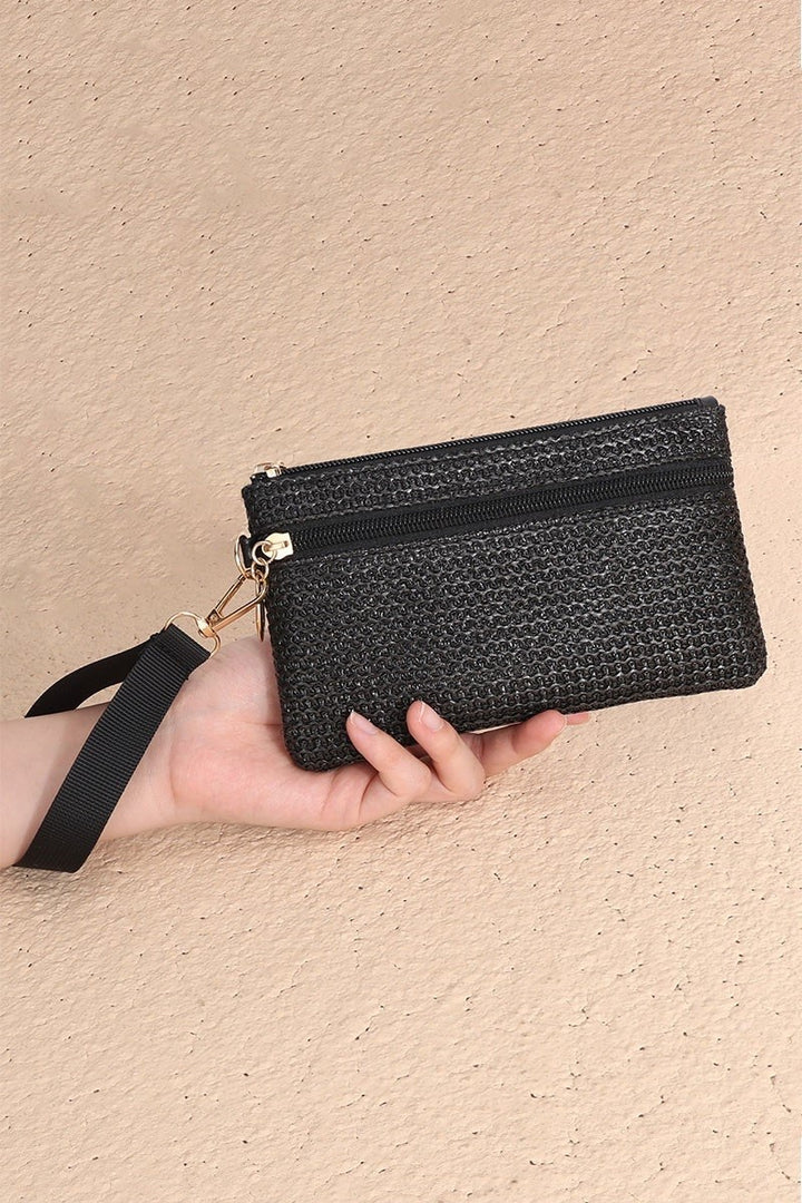 ZENANA Handbags Lavinia Woven Straw Wristlet Bag - Black