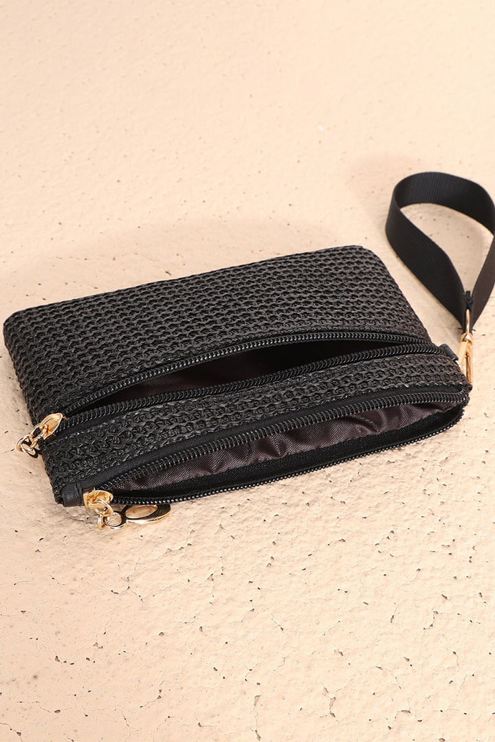 ZENANA Handbags Lavinia Woven Straw Wristlet Bag - Black