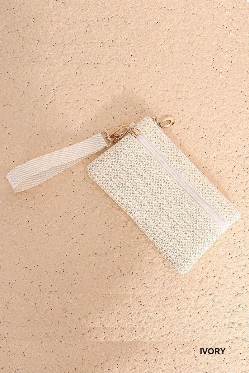 ZENANA Handbags Lavinia Woven Straw Wristlet Bag - Ivory