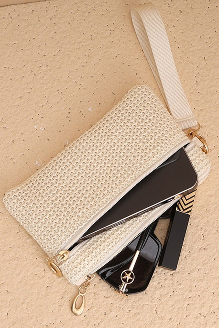 ZENANA Handbags Lavinia Woven Straw Wristlet Bag - Ivory