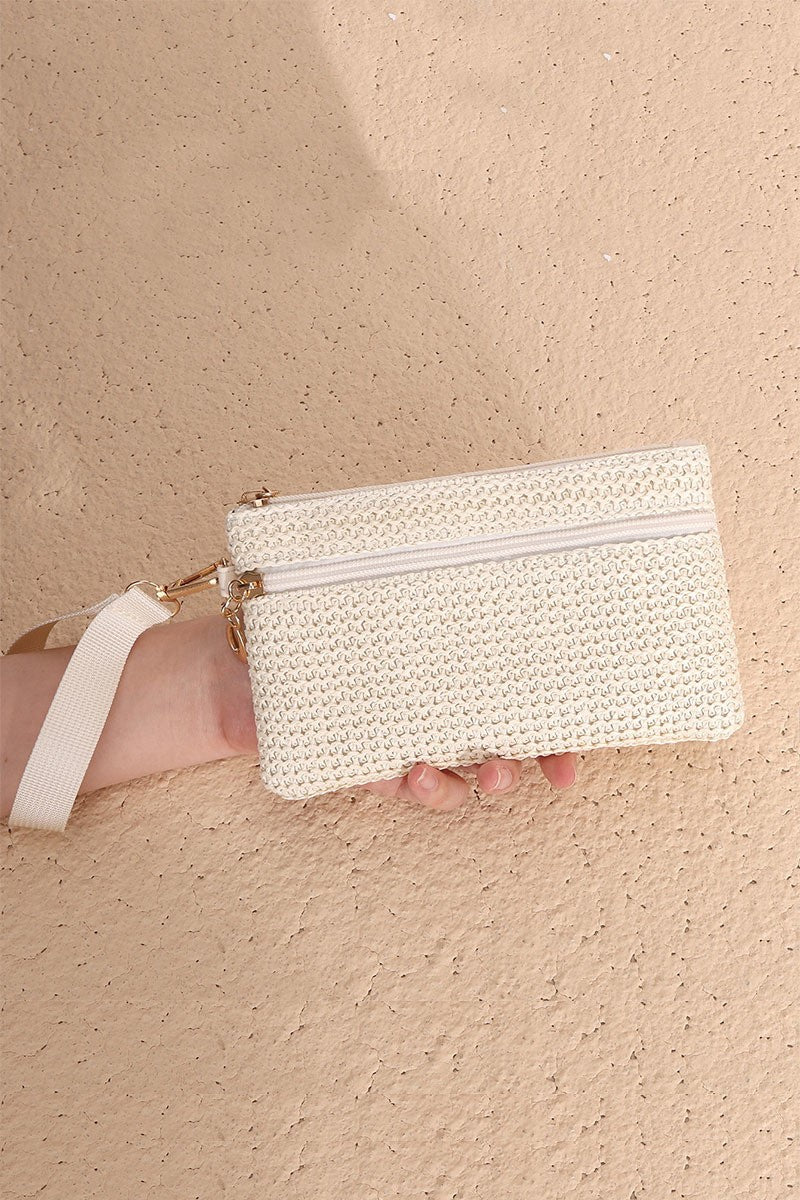 ZENANA Handbags Lavinia Woven Straw Wristlet Bag - Ivory