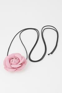 H&D Handbags Silver Leather Rose Choker Necklace-Pink