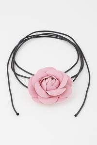 H&D Handbags Silver Leather Rose Choker Necklace-Pink