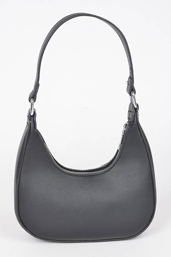 H&D Handbags Beige London Hot Fix Stones Rhinestones Fringe Hobo Bag-Black