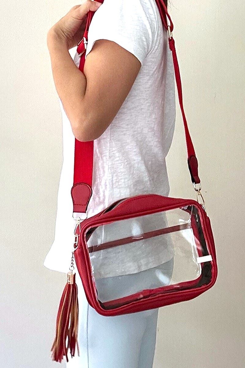 ZENANA Handbags Sinna Stadium Clear Crossbody Bag - Red