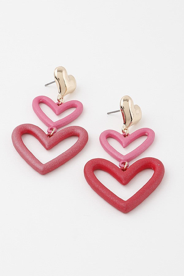 Triple Hearts Drop Earring- Pink