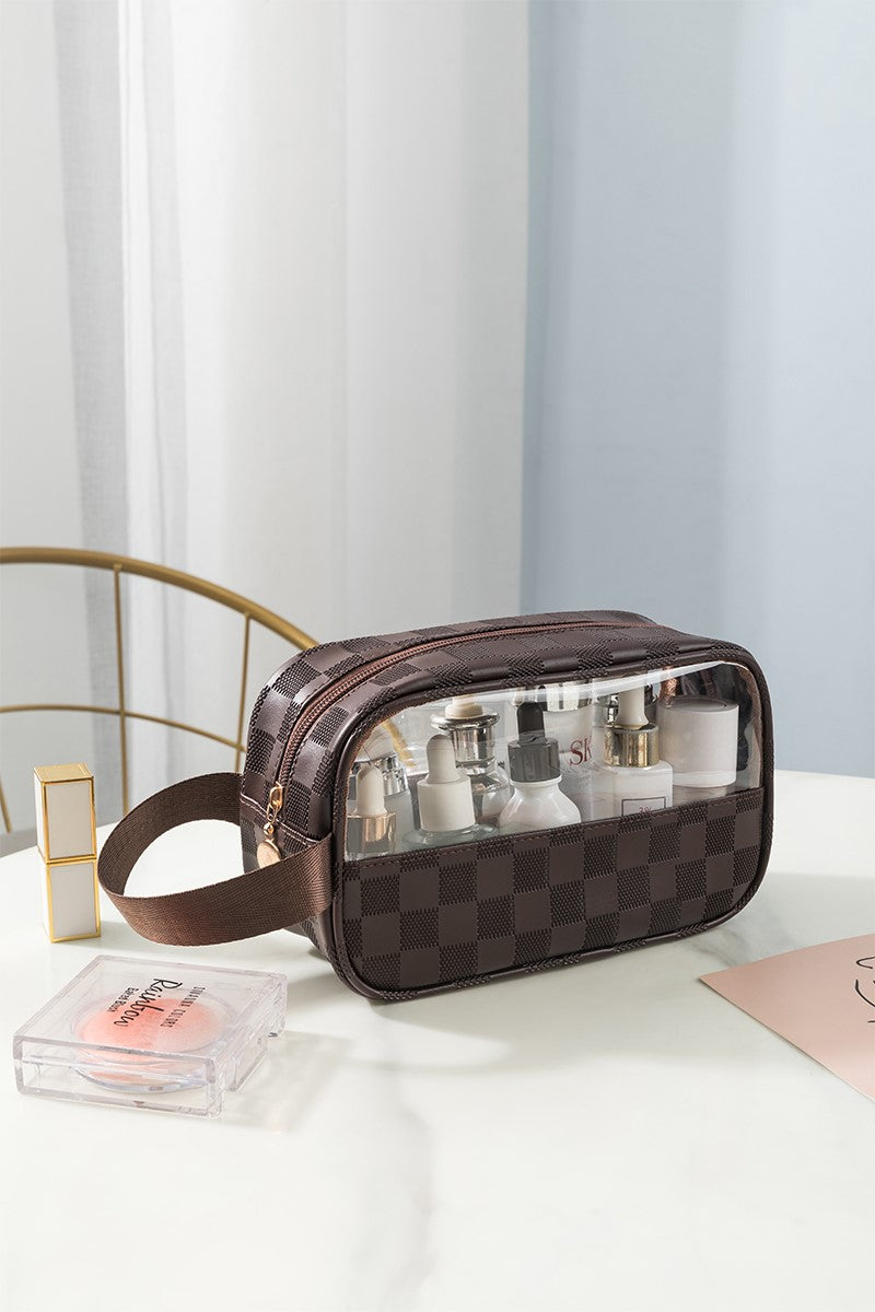 ZENANA Handbags Valentina Monogram Clear Cosmetic Bag - Brown