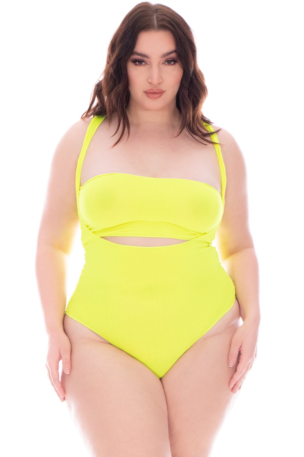 Smile Lingerie Intimates One Size / Neon Lime Plus Size Bandeau & Suspender Bodysuit - Neon Lime