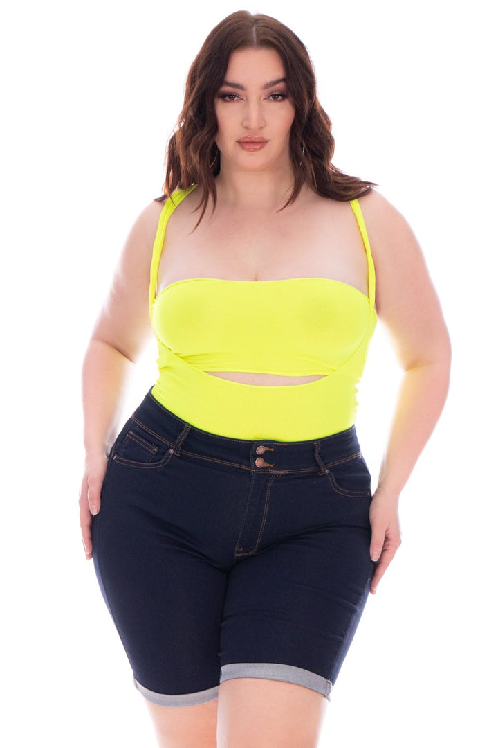 Smile Lingerie Intimates One Size / Neon Lime Plus Size Bandeau & Suspender Bodysuit - Neon Lime