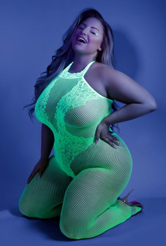 DOONA DI CAPRI Intimates 1X/2X / Neon Pink Plus Size Crotch less Body stocking-Neon Green