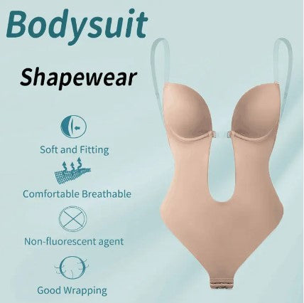 Plus Size Deep V Invisible Bra Backless Tummy Control Shapewear