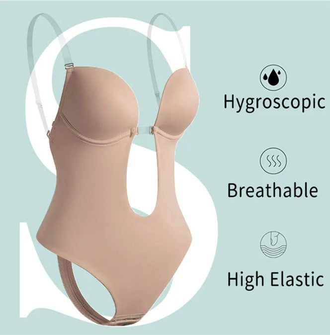 Women's Plus Size Deep V Invisible Bra Backless Tummy Control Shapewear -  Curvy Sense