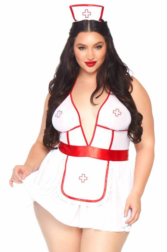 DONNA DI CAPRI Intimates 1X/2X / White Plus Size "Love Nurse"  Play Lingerie Set  Costume- White