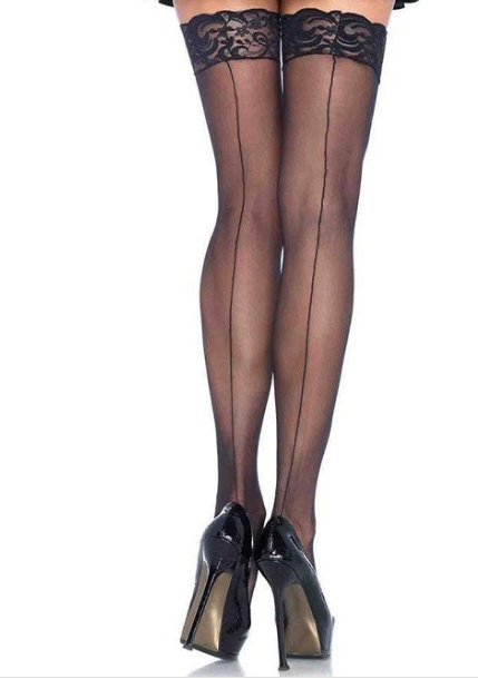 DONNA DI CAPRI Intimates One Plus Size / Black Plus Size Pamela Stocking with lace trim-White-Red-Black