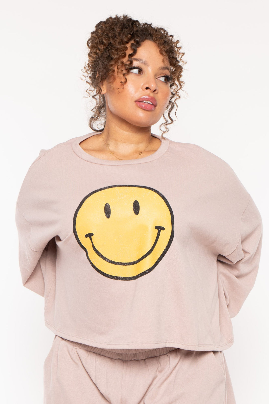 Jade By Jane Intimates Plus Size Smiley Face Lounge  Set- Moca