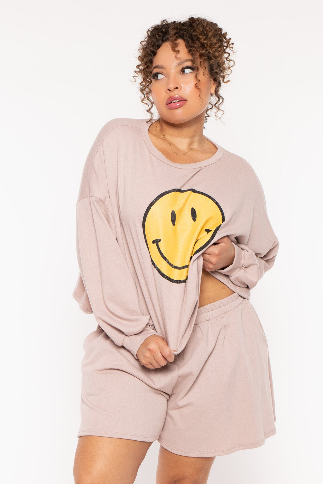 Jade By Jane Intimates Plus Size Smiley Face Lounge  Set- Moca