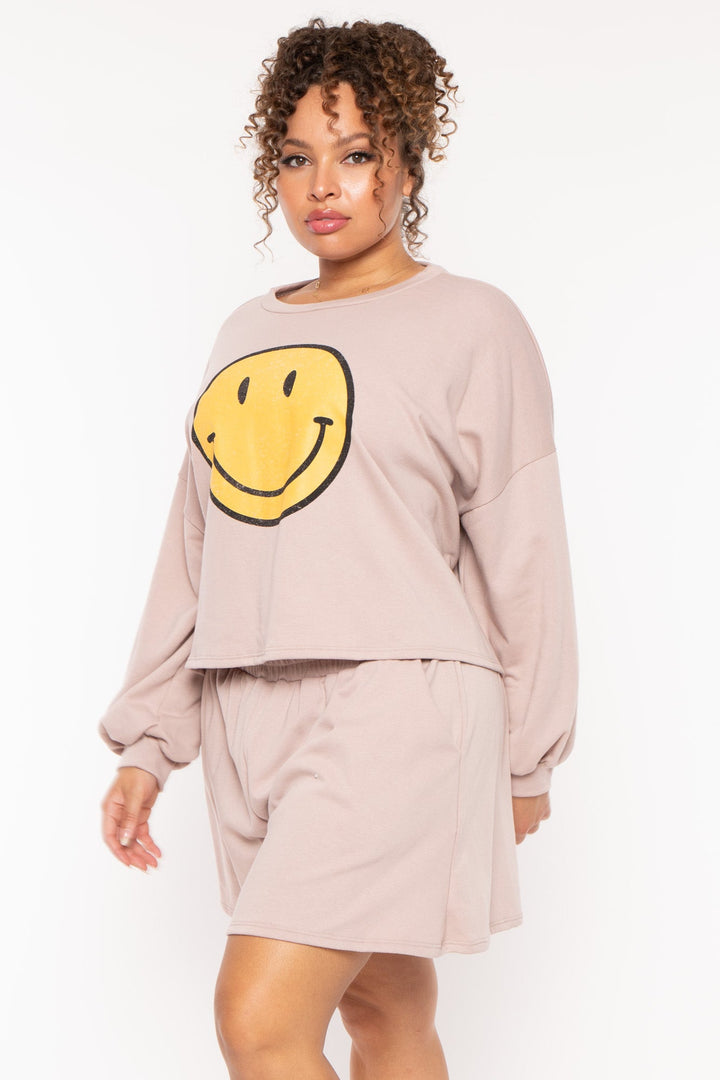 Jade By Jane Intimates Plus Size Smiley Face Lounge  Set- Moca