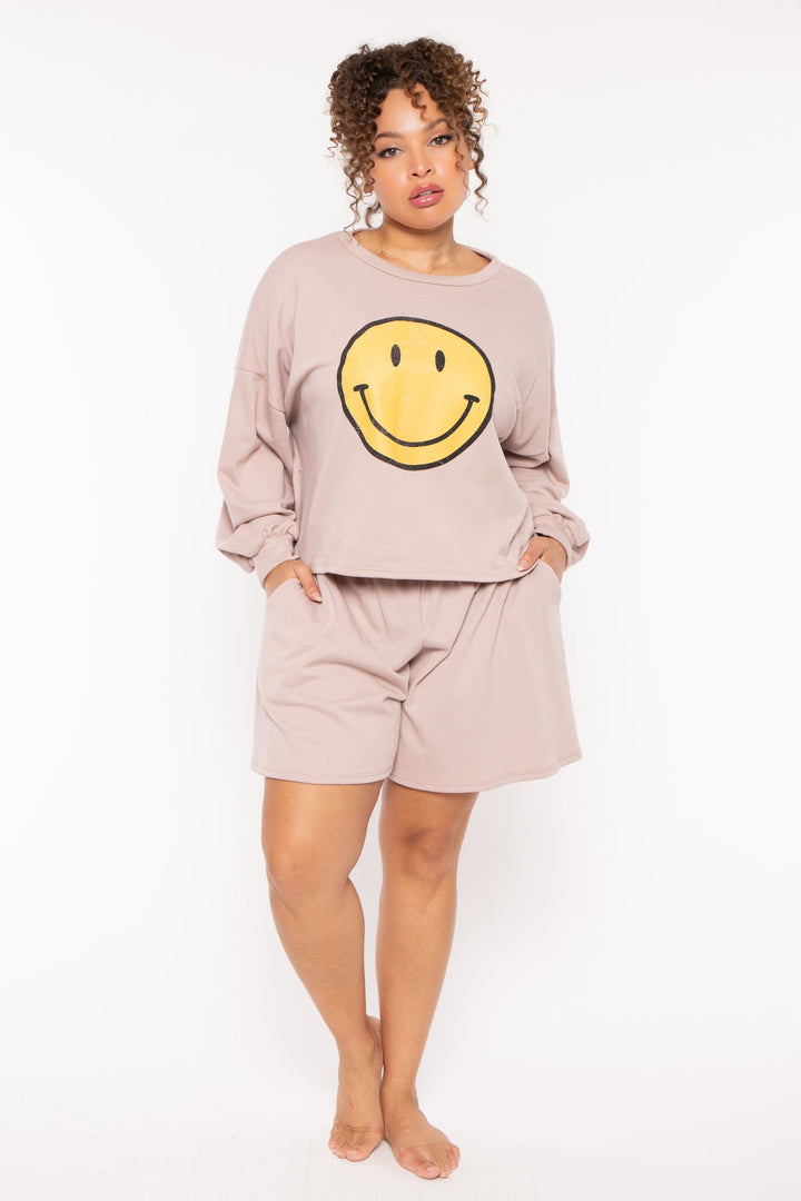 Jade By Jane Intimates Plus Size Smiley Face Lounge  Set- Moca