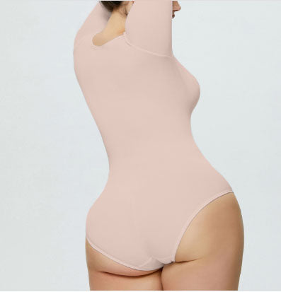 CHICCTHY TOP Intimates Plus Size Snatched Long Sleeve bodysuit Shapewear- Nude
