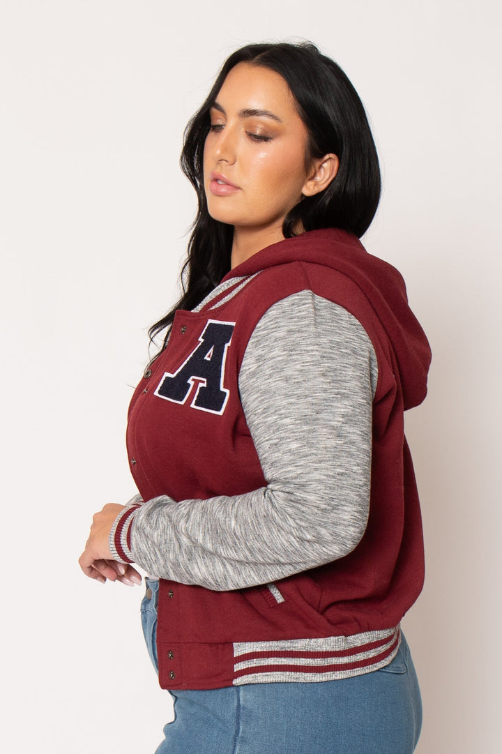Reflex Jackets And Outerwear Plus Size All Star Varsity Jacket - Burgundy
