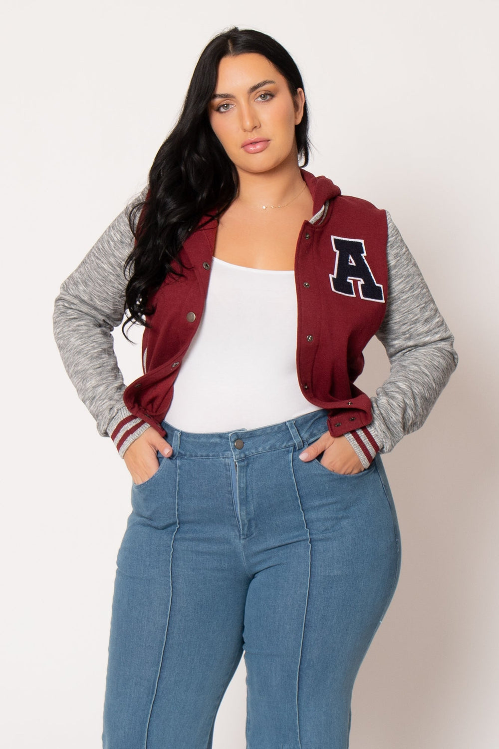 Reflex Jackets And Outerwear Plus Size All Star Varsity Jacket - Burgundy