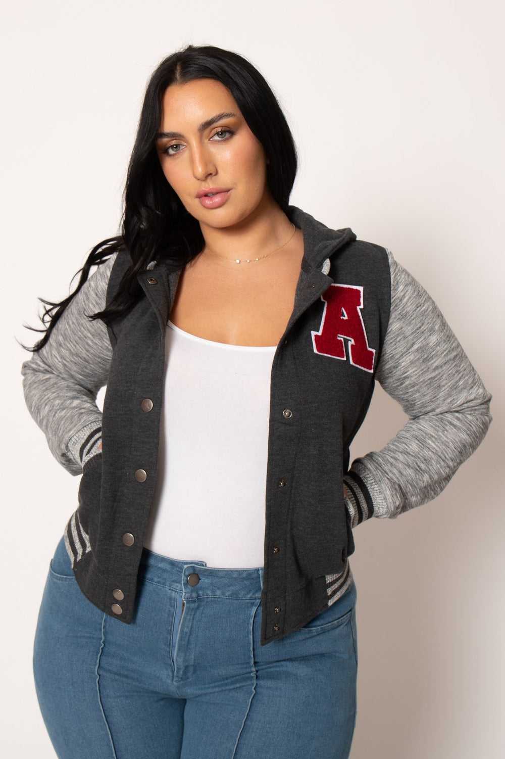 Reflex Jackets And Outerwear Plus Size All Star Varsity Jacket - Charcoal