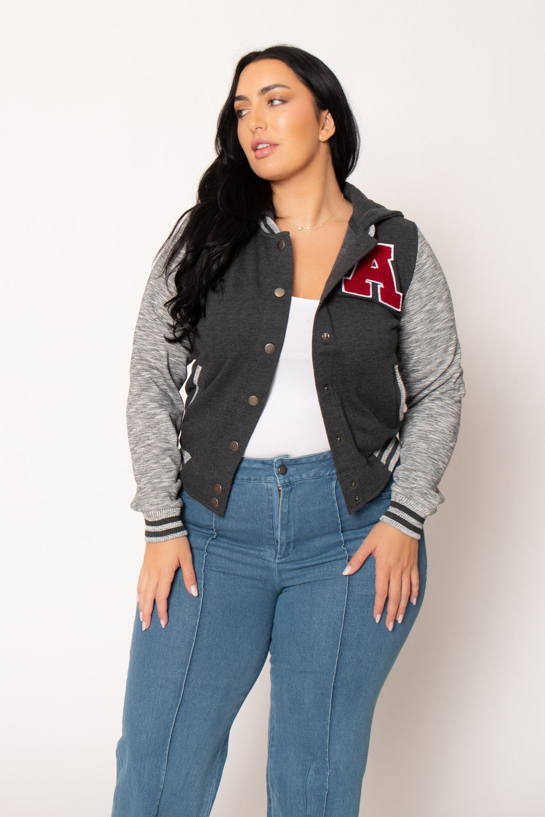 Reflex Jackets And Outerwear Plus Size All Star Varsity Jacket - Charcoal