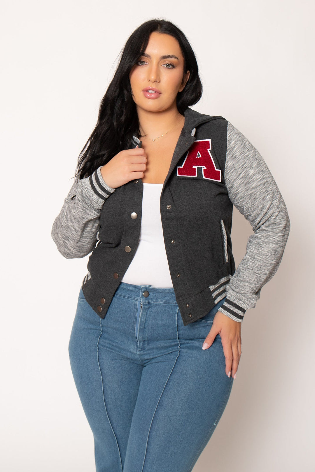 Reflex Jackets And Outerwear Plus Size All Star Varsity Jacket - Charcoal