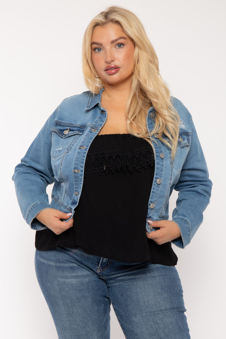 Wax Jean Jackets And Outerwear Plus Size Austin Destroyed Denim  Jacket - Light  Wash