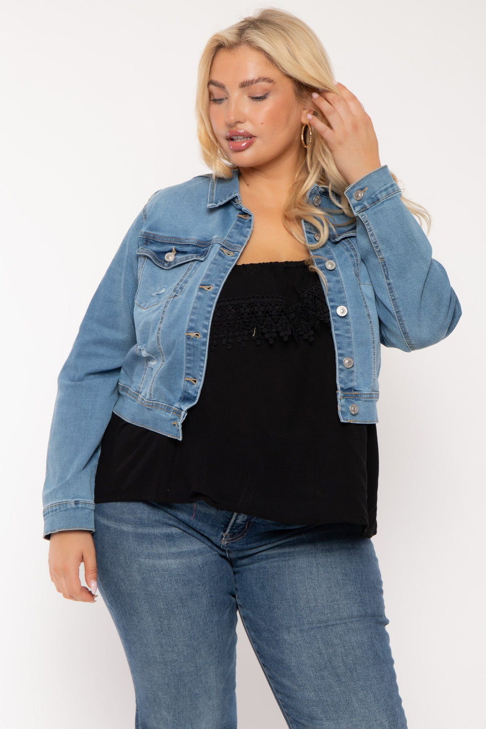 Women's Plus Size Raven Destroyed Denim Jacket Light Wash