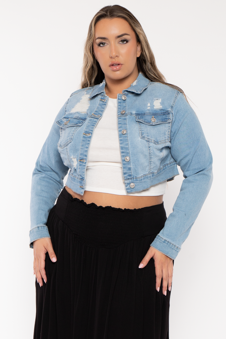 Wax Jean Jackets And Outerwear Plus Size Austin Destroyed Denim  Jacket - Light Wash