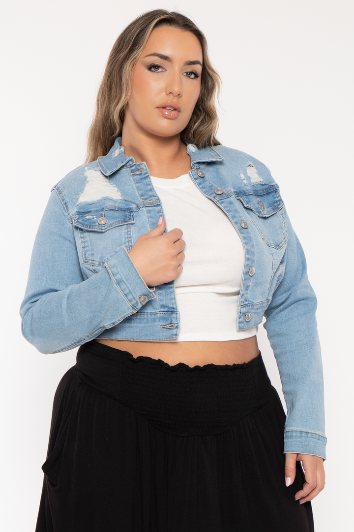 Wax Jean Jackets And Outerwear Plus Size Austin Destroyed Denim  Jacket - Light Wash