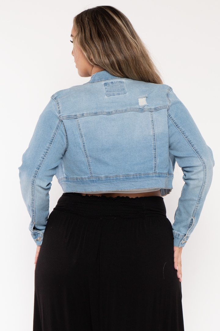 Wax Jean Jackets And Outerwear Plus Size Austin Destroyed Denim  Jacket - Light Wash