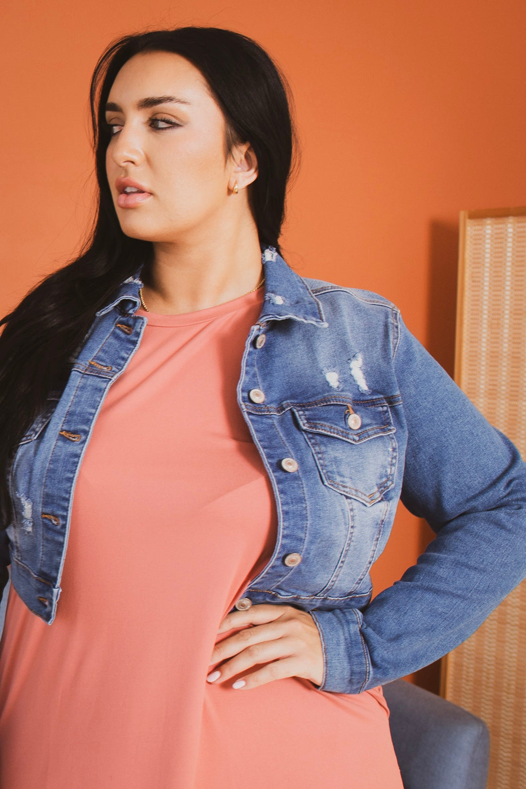Wax Jean Jackets And Outerwear Plus Size Austin Destroyed Denim  Jacket -Medium  Wash