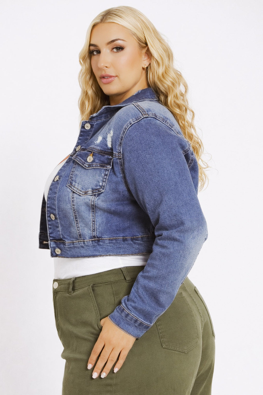 Wax Jean Jackets And Outerwear Plus Size Austin Destroyed Denim  Jacket -Medium  Wash