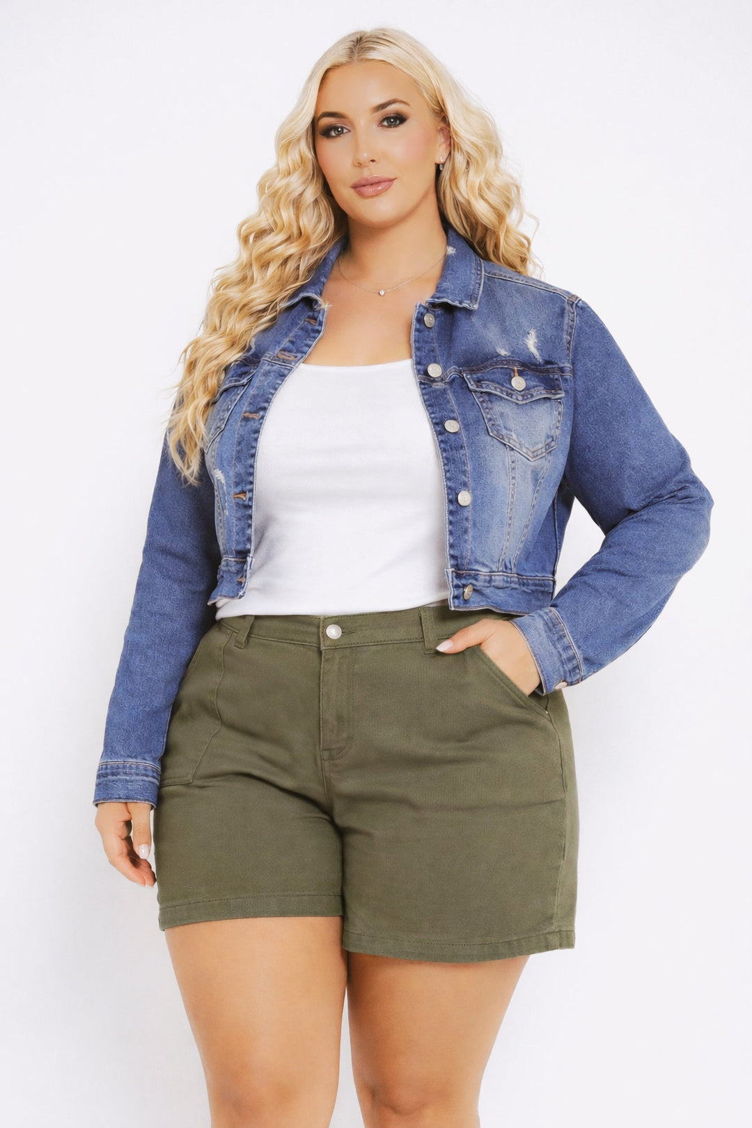 Wax Jean Jackets And Outerwear Plus Size Austin Destroyed Denim  Jacket -Medium  Wash