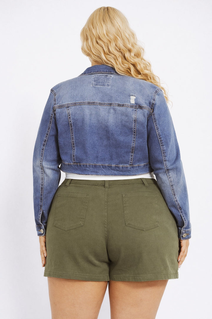 Wax Jean Jackets And Outerwear Plus Size Austin Destroyed Denim  Jacket -Medium  Wash