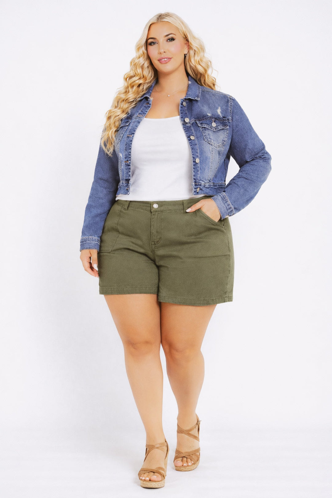 Wax Jean Jackets And Outerwear Plus Size Austin Destroyed Denim  Jacket -Medium  Wash