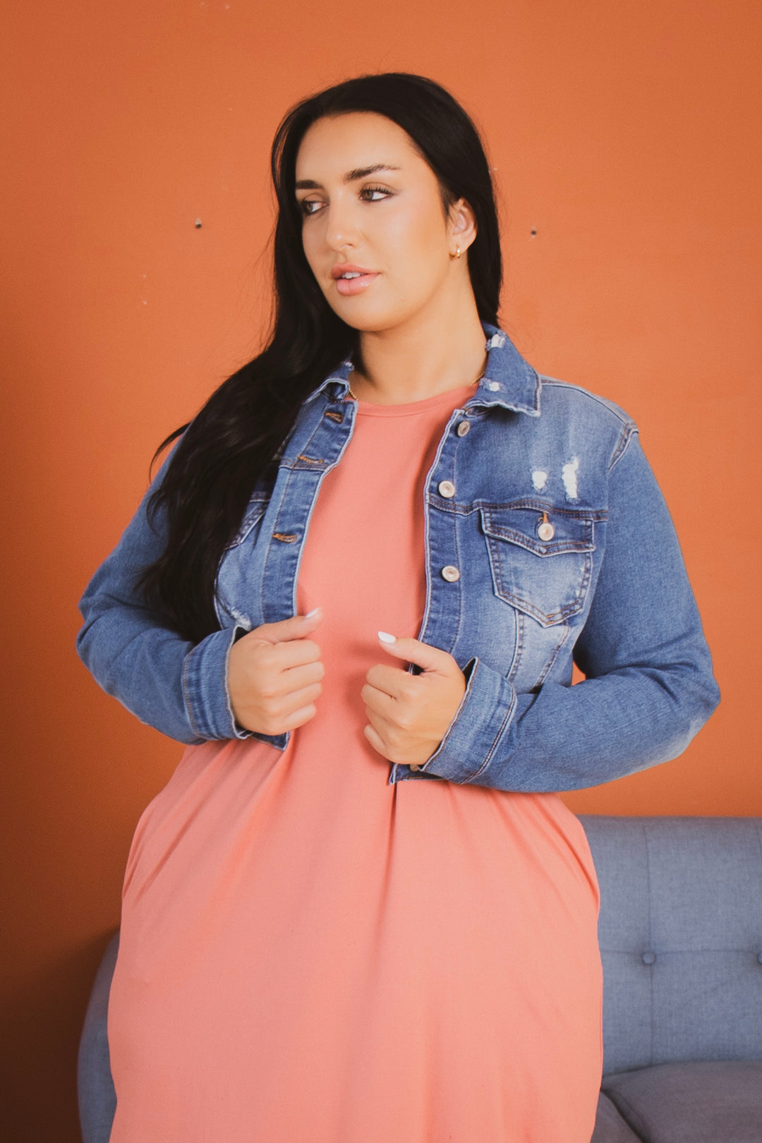 Plus Size Austin Destroyed Denim Jacket -Medium Wash 1X / Medium Wash at Curvy Sense