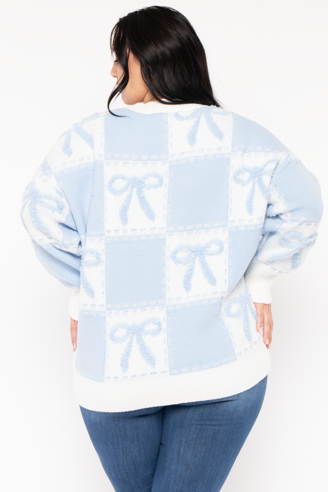 GEE GEE Jackets And Outerwear Plus Size  Bow Oversize Sweater  - Blue