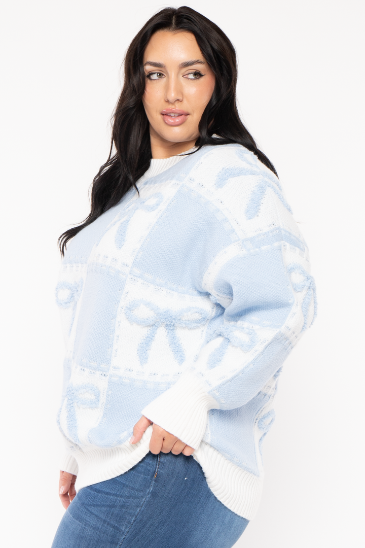 GEE GEE Jackets And Outerwear Plus Size  Bow Oversize Sweater  - Blue