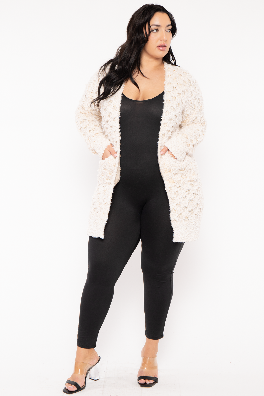 Davi & Dani Jackets And Outerwear Plus Size Christy Fuzzy  Cardigan  - Ivory