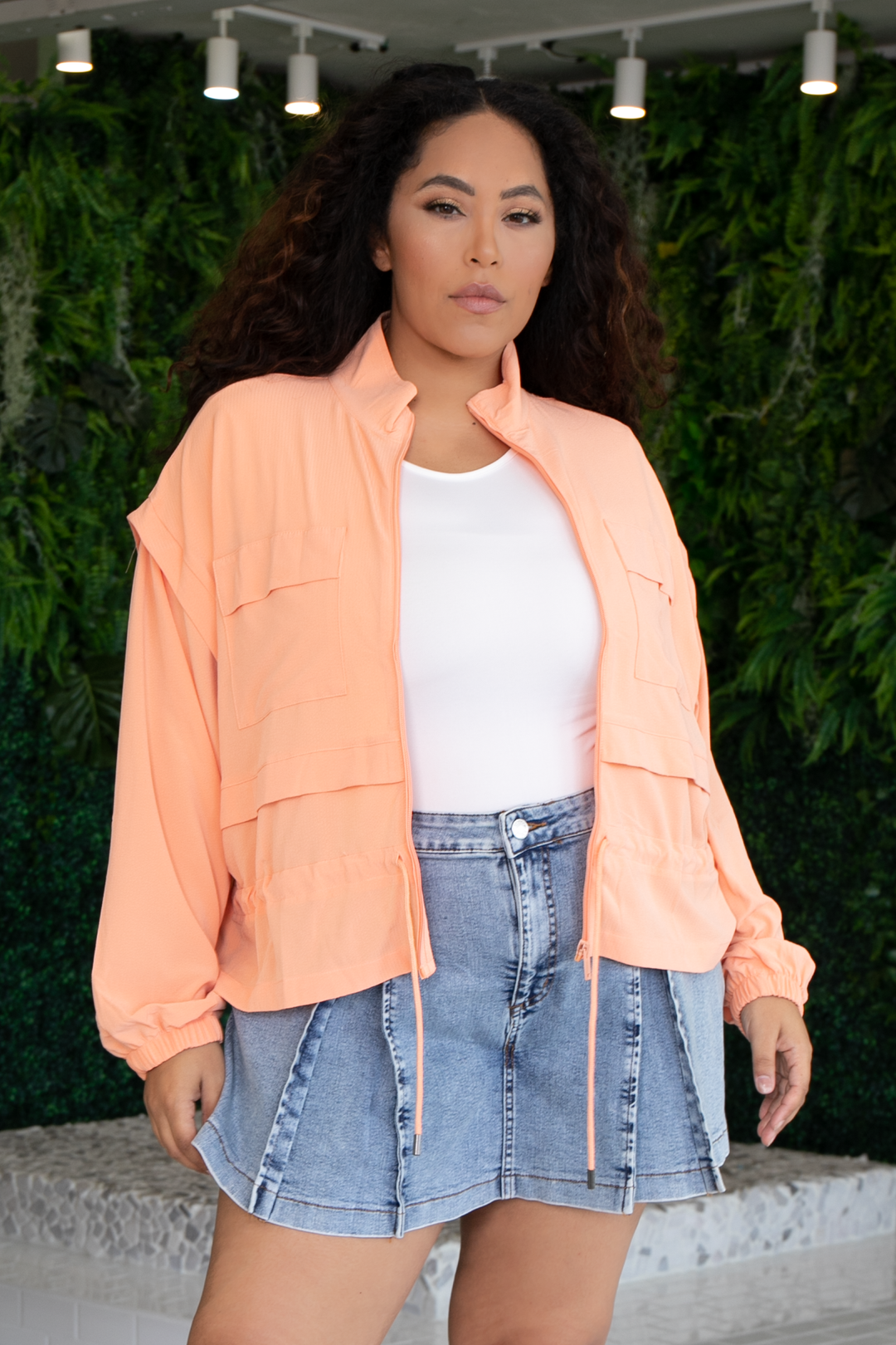 RAE MODE Jackets And Outerwear Plus Size Crinkle Woven Cropped Jacket- Peach