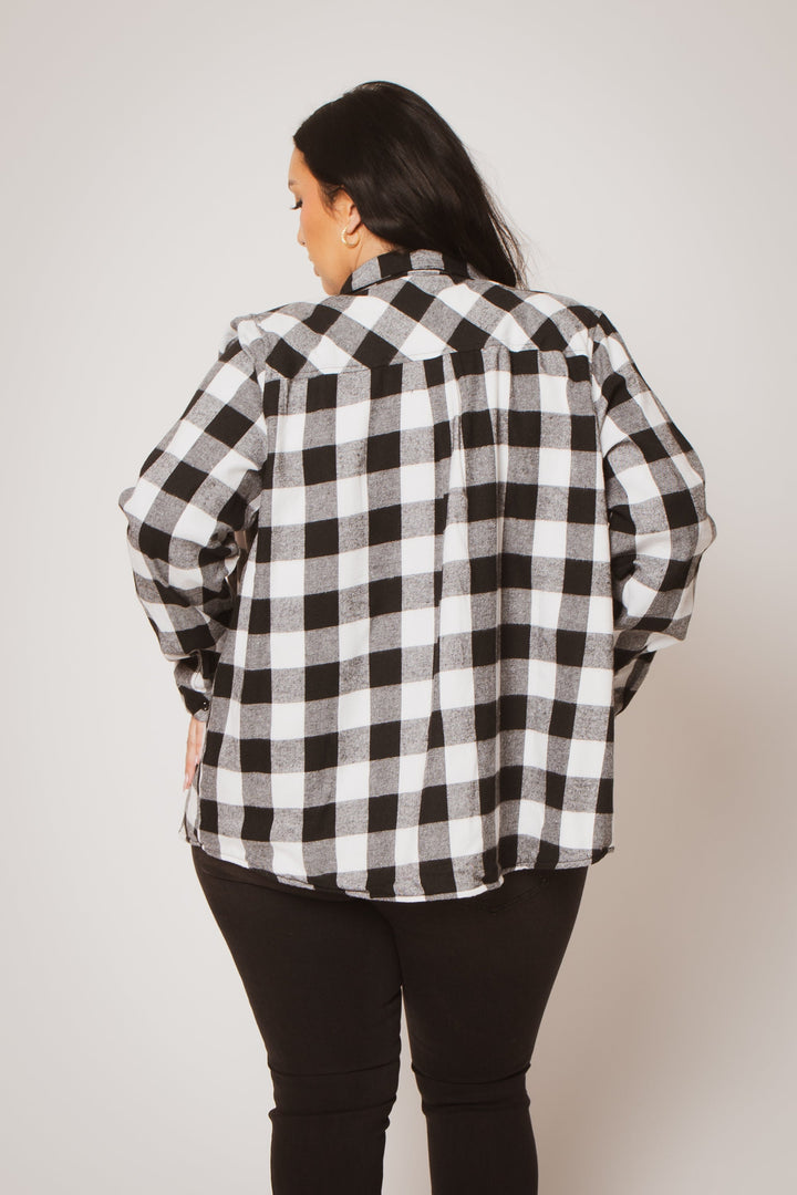 Sweet Lovely Jackets And Outerwear Plus Size Dakota Check Shacket - Black