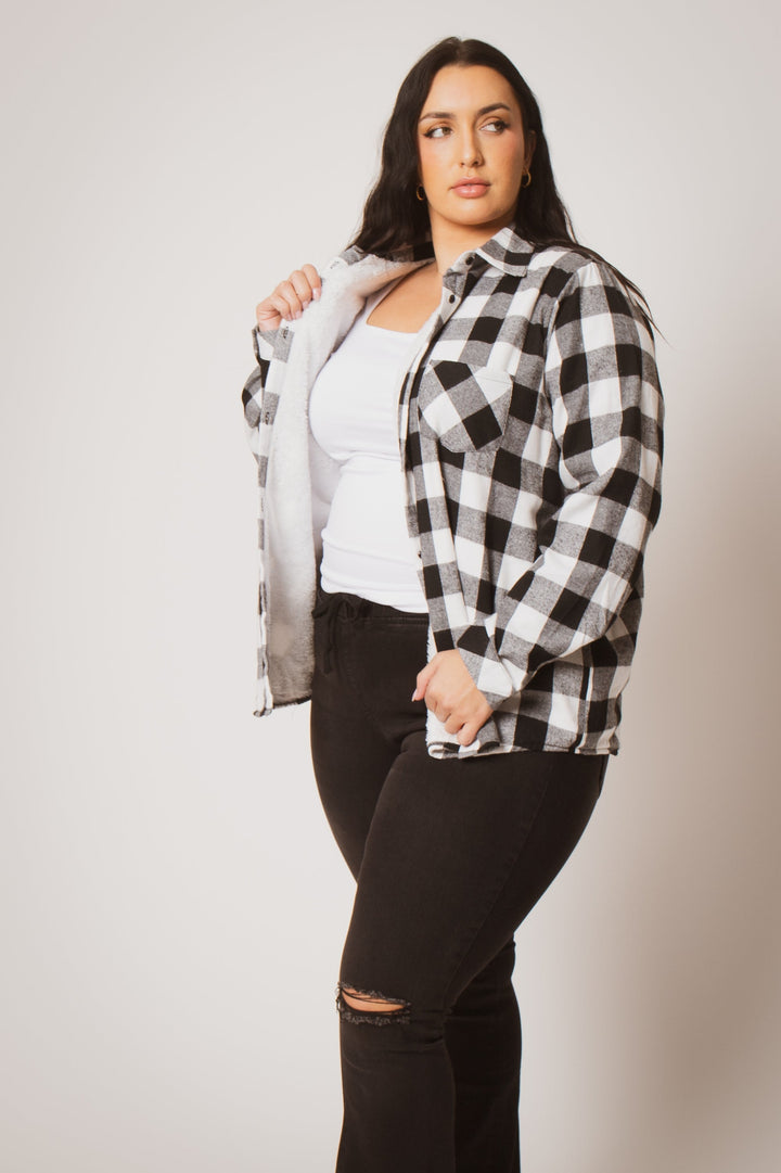 Sweet Lovely Jackets And Outerwear Plus Size Dakota Check Shacket - Black