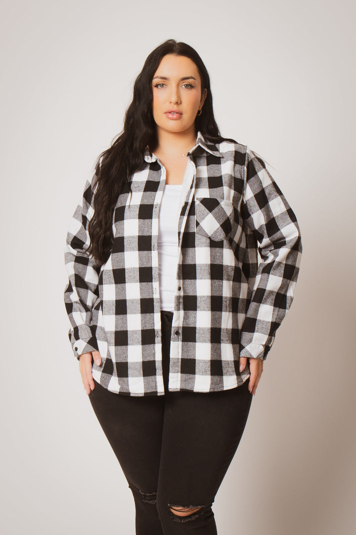 Sweet Lovely Jackets And Outerwear Plus Size Dakota Check Shacket - Black