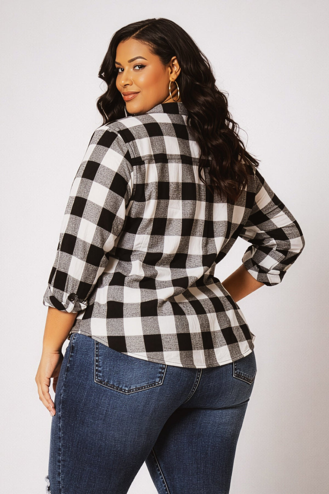 Sweet Lovely Jackets And Outerwear Plus Size Dakota Check Shacket - Black