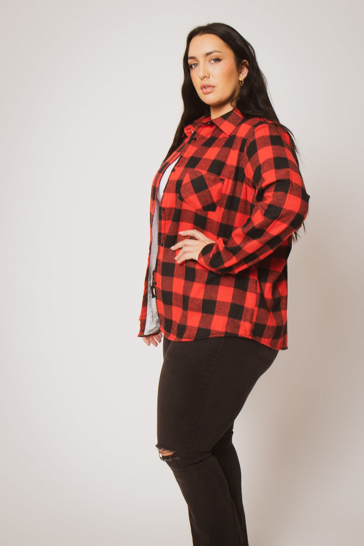 Sweet Lovely Jackets And Outerwear Plus Size Dakota Check Shacket - Red